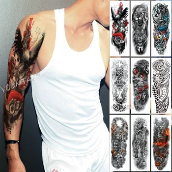 Lielu Roku Piedurknēm Tetovējums Pūce Rokas Pulkstenis Ūdensizturīgs Pagaidu Tetovējumu Uzlīmes Eņģelis Mākonis, Kāpnes, Vīrieši Pilna Red Tattoo, Body Art