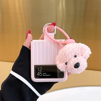 Cute rozā plīša suns ir piemērots Samsung zflip3 čemodāns telefonu gadījumā Galaxy ZFlip3 locīšanas ekrāns sm-f7110 seguma