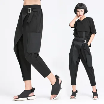 personības streetwear sieviešu bikses sieviešu augsto vidukli, Līmēšana bikses sievietēm kabatas harēma bikses sievietēm zaudēt kravas bikses sievietēm