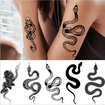 Čūska Pagaidu Tetovējumiem Sievietēm, Meitenēm Reāli Rose Puķu Vēstuli Tauriņš Čūsku Viltus Tetovējumu Uzlīmes, Roku, Ķermeņa Tatoos T2283