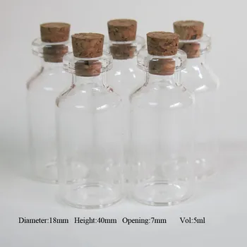 100 x 5ml Mini Tukša Stikla Pudele ar Korķi, 5cc Mazo Skaidrs Paraugu Pudelīte, kas Vēlas Pudeļu Stikla Pudelītei 18*40*7mm Skaidrs, Konteineri