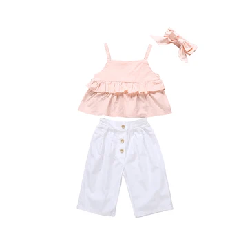2019 Zīmolu Boutique Meitene Drēbes Bērniem, Bērniem, Baby Meitene Savirmot Linga Topi Garas Bikses 3PCS Tērpiem Sunsuit Izmērs 1-6Y