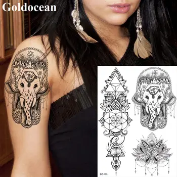 GoldOcean Indija Hamsa Totem Lotus Viltus Ūdensizturīgs Tetovējumu Uzlīmes Sievietes Roku, Vidukļa Tetovējums Pagaidu Body Art Apgleznošanas Tetovējums DIY