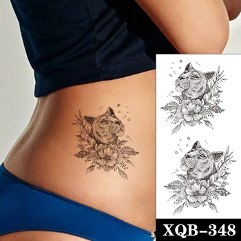 Ūdensnecaurlaidīgus Pagaidu Tetovējumu Uzlīmes Black Lion Vienkāršā Ziedi Totem Dizaina Viltus Tetovējumiem Flash Tatoos Roku Body Art Sieviešu meitene