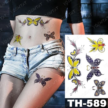 Ūdensnecaurlaidīgus Pagaidu Tetovējumu Uzlīmes Butterfly Ziedu Krāsu 3D Flash Tetovējumiem Sieviešu Segtu Rētas Body Art Viltus Tetovējums, kas Ilgst Vīrietis