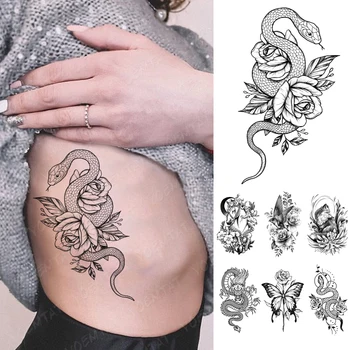 Tetovējums Pagaidu Ūdensizturīgs Vīriešiem, Uzlīmes, Pūķis, Čūska, Rožu Personības Flash Tetovējumiem Gothic Y2K Body Art Roku Viltus Tetovējums Sieviešu 3D