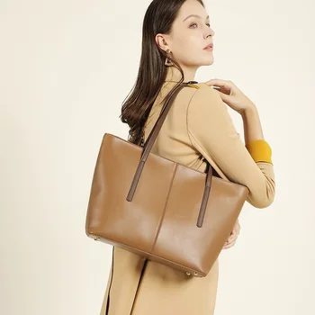 Īstas ādas sieviešu soma tote soma high-end darbu braukā plecu, lielas ietilpības sieviešu soma, modes rokassomu