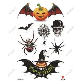 Ūdensnecaurlaidīgus Pagaidu Tetovējumu Uzlīmes Halloween Bat Ķirbju Šausmu Rēta Spider Reāli Flash Tetovējums Viltus Tatto Vīriešiem Sievietēm