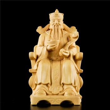 Bagātības Dieva Statuja Fu Lu Shou Ķīnas Boxwood Griešanai Laimīgs Feng Shui Budas Griešanai Amatu Mājas Apdare