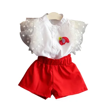 Ins Jauns Bērnu Vasaras apģērbs 2gab meitene pasaku princese balts tops+sarkano īsi toddler modes brīvdienu tērps ST20009