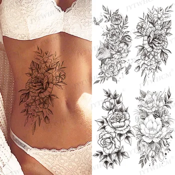 Skiču Ūdensnecaurlaidīgus Pagaidu Tetovējumu Uzlīmes Viltus Piedurknēm Lotus Rožu Ūdens Nodošanu Saskaņā Krūšu Plecu, Kāju Ziedu Body Art Tatto
