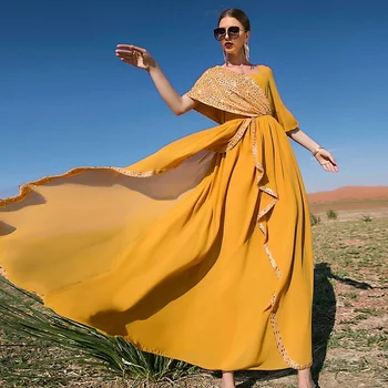 Āfrikas Kleitas Sievietēm 2022 Sequin Dubaija Vakara Puse Gara Kleita Āfrikas Apģērbs Elegants Kaftan Musulmaņu ChiffAfron Maxi Kleita