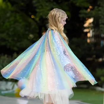Halovīni Kostīms Meitenēm Tērpiem Varavīksnes Sequin Princese Lakatu, Bērnu Dzimšanas Dienu Drēbes Bērniem Cosplay Apģērbu Tilla Cape Meitenes