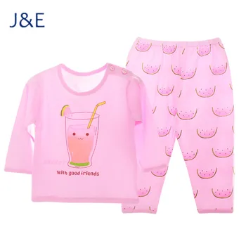 J&E 100% Kokvilnas Pidžamas Bērniem Plānas garām Piedurknēm Arbūzs Drukas Bērnu Apģērbu Komplekts Baby Meitenes Zīmola Sleepwear 2-6Years