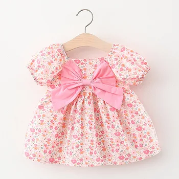 Pirmās Dzimšanas Dienas Kleita Baby Girl Puff Piedurknēm Ziedu Lielo Loku Princess Boutique Bērniem Vasaras Drēbes