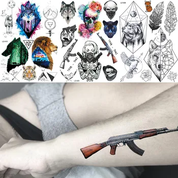 Flash Ieroci, Spiegs, Karavīrs, Meitenes Galvaskauss Tetovējumu Uzlīmes, Ūdens Nodošanu AK M416 Tetovējums Pagaidu Black Arm Rokas Tatoos Vīriešiem Papīra Ielīmējiet