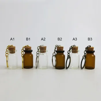 30 x 7ml Skaidrs Cute Mini Nelielu Stikla Pudeles Korķis ar Metāla Atslēgu Ķīna 7cc Brūnā Stikla Pudelītes Konteineri Pērlītes Displayer