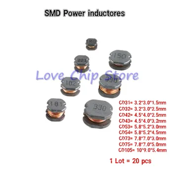 20Pcs SMD Inductor lieljaudas CD73 7.8*7.0*3mm 2.2 UH 3.3 UH 4.7 UH 6.8 UH 10UH 22UH 33UH 47UH 2R2 3R3 4R7 6R8 Jauda Induktivitāte