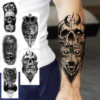 Black Wolf Biedējošu Pagaidu Tetovējumiem, Vīriešiem, Pieaugušajiem, Reālistiskā Vampīru Tiger Meža Rožu Ziedu Viltus Tetovējumu Uzlīmes Apakšdelma Tatoos
