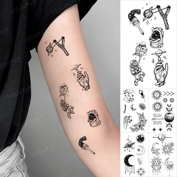 Bērnu Bērniem Tetovējumiem Astronauts Sapnis, Planētas, Saule Un Mēness Ūdensnecaurlaidīgus Pagaidu Tetovējumu Uzlīmes Body Art Vīrieši Sievietes Roku Gudrs, Vienkāršs Tetovējums, Kas