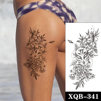 Japāņu Geišas Maska Ūdensnecaurlaidīgus Pagaidu Tetovējumu Uzlīmes Melnā Ziedi Burbulis Viltus Tetovējumiem Flash Tatoos Roku Body Art Sievietēm