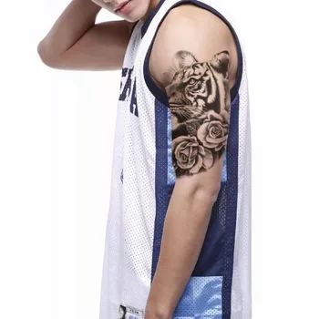 Modes Vīrieši Pagaidu Tetovējumu Uzlīmes Melns Tīģeris Tetovējums Pārsūtīt Rožu Ziedu Dizaina Tetovējumiem Sievietēm Rokas Body Art Cool Viltus Tetovējums