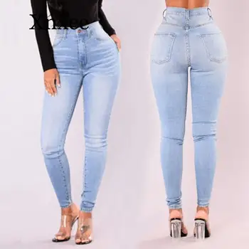 saspringts gaiši zils ilgi džinsa bikses sieviešu karstā džinsa dāma slim bikses stiept vidukļa slim pencil džinsi sievietēm Gadījuma bikses garās