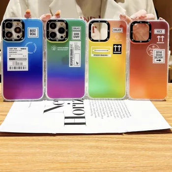 Vienkārši Etiķetes Krāsains Slīpums Tālruni Lietā par iPhone 14 13 12 11 Mini Pro XS Max 8 7 Plus X SE2 XR Triecienizturīgs Mīksto Pilns Pārklājums