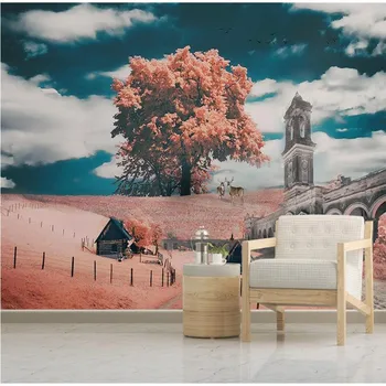 Custom tapetes Ziemeļvalstu mūsdienu skaista ainava, eļļas glezna elk TV fona sienas mākslas dekoratīvais krāsojums