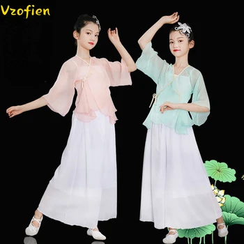 Klasiskā Deju Kostīms Meitenēm, Valsts Hanfu Apģērbu Seno Yangko deju apģērbi Šifona Tradicionālo Deju Praksi Apģērbu