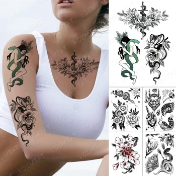 Ūdensnecaurlaidīgus Pagaidu Tetovējumu Uzlīmes Čūska Rožu Meitene Zobenu Flash Tetovējumiem Ērglis Rožu Vecās Skolas Body Art Roku Viltus Tetovējums Sievietes Vīrieši