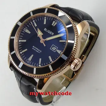 46mm bliger black dial, rose golden gadījumā, black bezel automātiskā mens watch B116