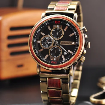 relojes hombre BOBOBIRD Vīriešu Koka Pulkstenis Hronogrāfs Luksusa Kvarca rokas pulksteņi ar Dāvanu Kastē reloj hombre V-T07