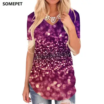 SOMEPET Psychedelic T-krekls sievietēm Krāsains V-veida kakla T Spīdumu T-krekli 3d Jauniem Kreklu Drukāšanas Sieviešu Apģērbu Modes Gadījuma Topi
