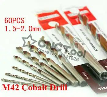 Bezmaksas piegāde 60 gab 1.5-2.0 mm, kas satur Kobalta ātrgaitas tērauda Co-HSS M42 vērpjot urbju metāla urbšana