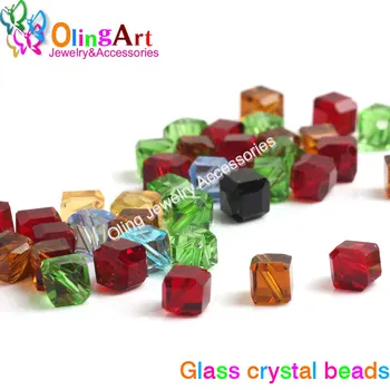 OlingArt 100gab 6MM Multicolor sajauc Slīpi caurums, kvadrātveida sadaļā kristāla stikla krelles DIY biezumu sānslīdi kaklasaite, kaklarota, rotaslietu izgatavošana