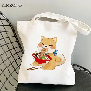 Shiba Inu iepirkumu soma tote kokvilnas bolso bolsa pircējs pārtikas maisu audumi salokāms sac toile