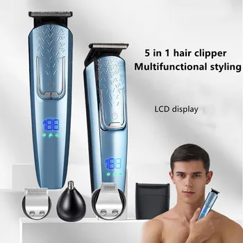 Jauns Uzlādējamās Hair Clipper Mājsaimniecības 5 in 1 Pilna Ķermeņa mazgāšanai Frizūra Skūšanās Deguna Matu Clipper, kas Ar Uzlādes Bāze