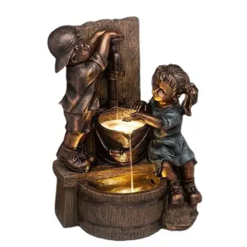 Zēns Un Meitene, Dārza Statuja Ūdenskritums Skulptūru Galda Dekori Statuetes Āra Dekoratīvi Mākslas Gabals Mājas Mauriņš Pagalmā