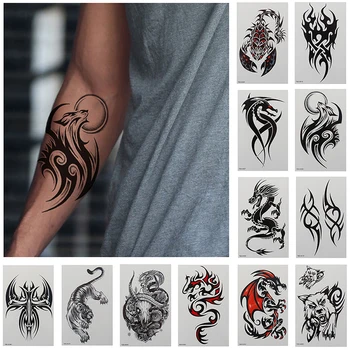 1PC Ūdensnecaurlaidīgus Pagaidu Tetovējumu Uzlīmes Pūķa Spārnu Pāri Flash Tatto Vilks Scorpion Totem Body Art Rokas Ūdens Nodošanu Viltus Tetovējums
