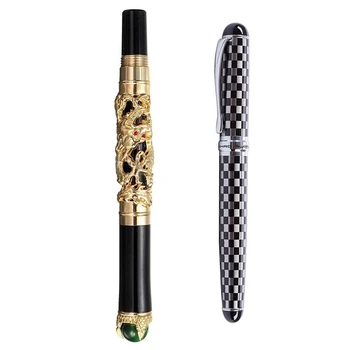 JINHAO 2GAB Luksusa 18KGP 0.5 Mm, Zelta Pūķis Pūķis, Strūklakas Pildspalvas Ar X750 Galdiņš Tintes Pildspalvu