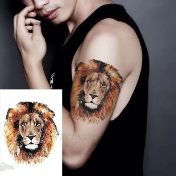Ūdensnecaurlaidīgus Pagaidu Tetovējumu Uzlīmes lauvu karalis dzeltenā matu liels dzīvnieks tatto krāsa viltus tetovējumiem flash tetovējums, vīriešiem, sievietēm mazulis