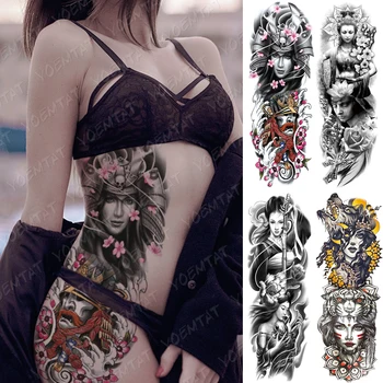 Lielu Roku Piedurknēm Tetovējums Japānas Samuraju Ūdensnecaurlaidīgus Pagaidu Tatto Uzlīmes Geišas Vidukļa, Kāju Body Art Pilna Viltus Tetovējums Sievietes Vīrieši