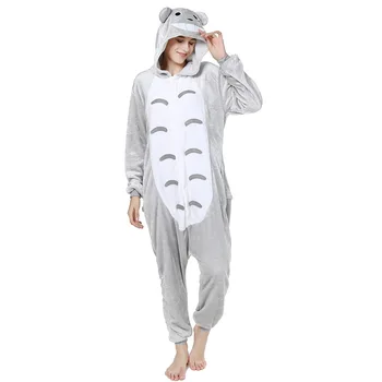 Kigurumi Kaimiņš Totoro Kostīms Bērniem Pidžamas Pieaugušo Dzīvnieku Onesie Sievietes Vīrieši Kapuci Kegurumi Sleepwear Flaneļa Pijamas
