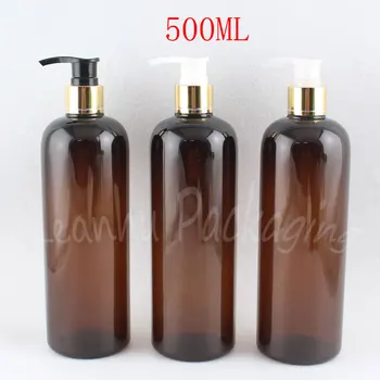 500ML Brūns Plastmasas Pudele Ar Zelta Losjonu Sūknis , 500CC Tukši Kosmētikas Konteineru , Losjons / Shampoo Iepakojums Pudele