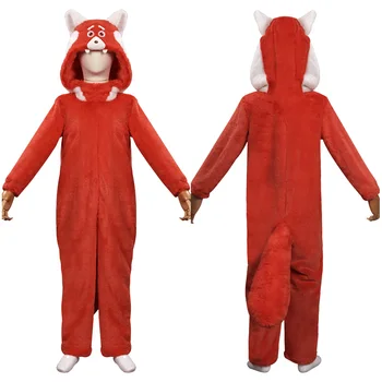 Pagrieziena Cosplay Red Mei Cosplay Kostīmu Jumpsuit Flaneļa Sleepwear Tērpi Halloween Karnevāla Tērps