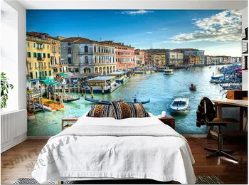 Pasūtījuma 3D lieli gleznojumi, Venēcijas ēkas eļļas glezna de parede Papel, viesistaba, dīvāns, TV, guļamistabas sienas grāmata