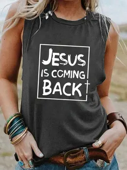 Jēzus Nāk Atpakaļ, Sievietēm, Jaunas Ielidošanas Bez Piedurknēm Kristiešu T Smieklīgi Vasaras Gadījuma Piedurknēm Top Ticību Krekls Vintage Tee