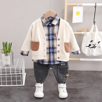 Pavasarī, Rudenī Bērni Zēnu Apģērbu Komplekti, no Kokvilnas Mazulis Zēnu Apģērbu Komplekti 3Pcs Jaciņa Mētelis + Krekls + Bikses Toddler Apģērbu Uzvalks