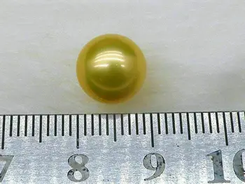 Augstākā AAA+++ zeltaini dzeltena 7.6 mm, apaļš brīvs dienvidu jūras pusi dziļurbuma viena pērle
